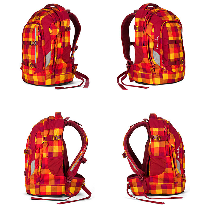 Satch by ergobag Schulrucksack Firecracker, rot gelb kariert