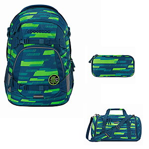 Coocazoo Mate Lime Stripe 3tlg Schulrucksack Set