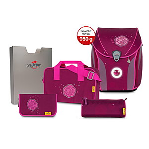 DerDieDas Ergoflex Max LED Glitter Rose Schulranzen Set