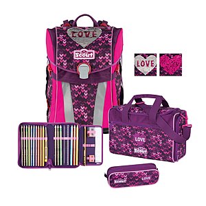 Scout Sunny Premium Glitter Heart Schulranzenset 4 tlg.