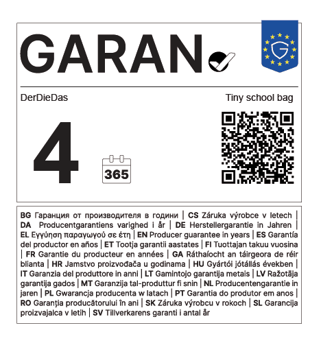 Vollständiges EU-Garantielabel DerDieDas