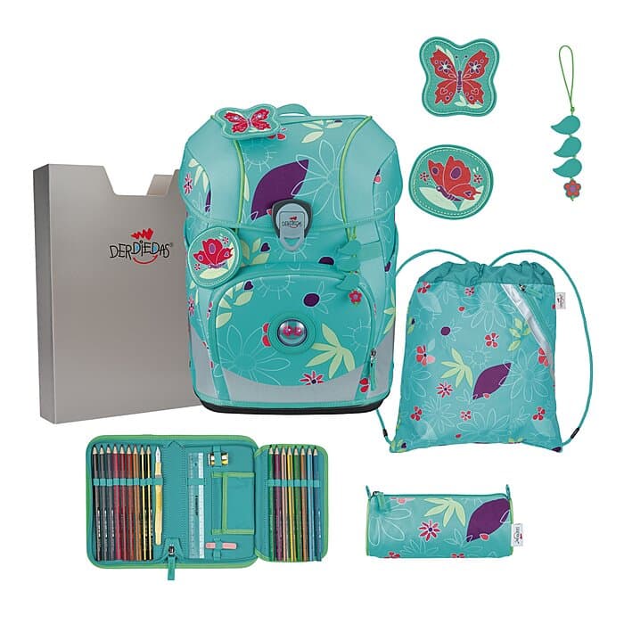 DerDieDas ErgoFlex Tiny Schulranzen Set Butterfly Garden 6-teilig