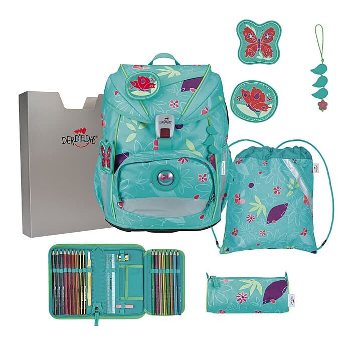 DerDieDas ErgoFlex Light Schulranzen Set Butterfly Garden 6-teilig
