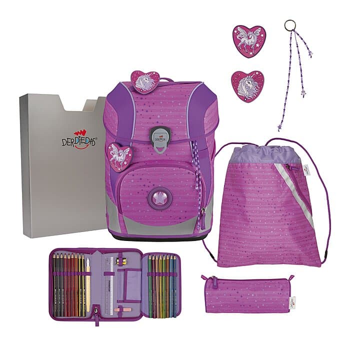 DerDieDas ErgoFlex Tiny Schulranzen Set Purple Unicorn 6-teilig