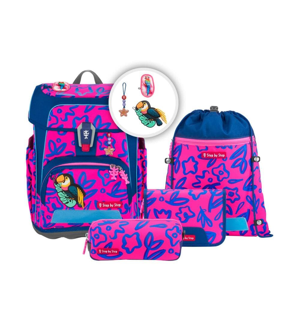 Step by Step Cloud Neon Schulranzen Set Tropical Bird Polly 5tlg