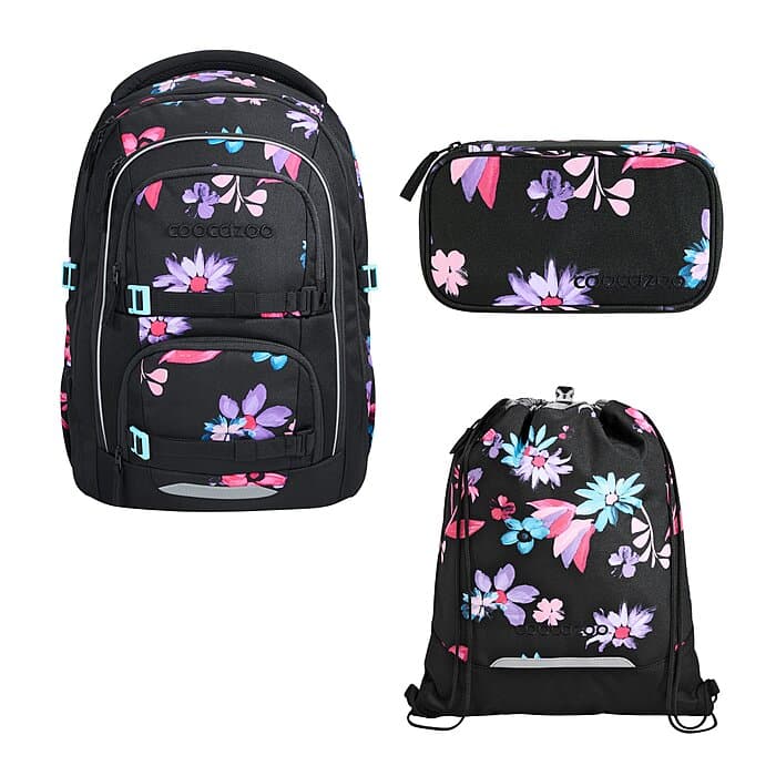Coocazoo Porter Floral Artnight Schulrucksack Set 3tlg