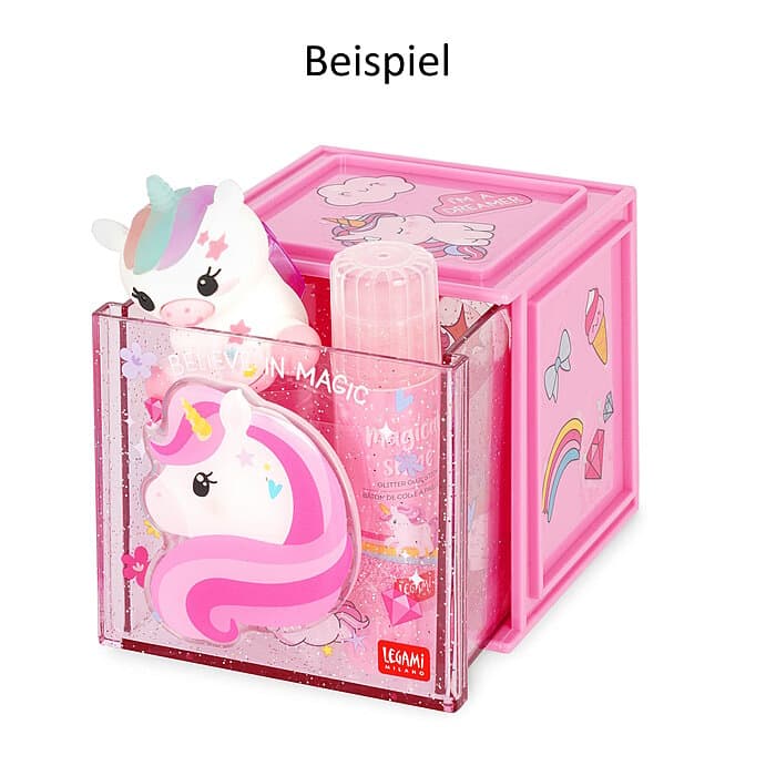 Legami Erweiterbare SchreibtischBox Cutie Cube Einhorn Pink