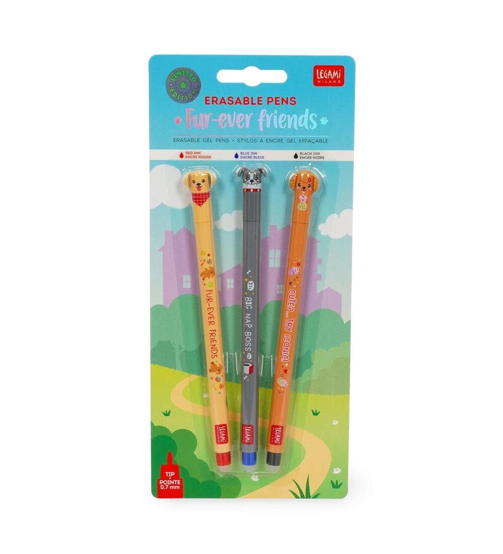 Legami Erasable Pens 3er Set Hunde - Golden + Bulldog + Poodle - Fur-ever Friends