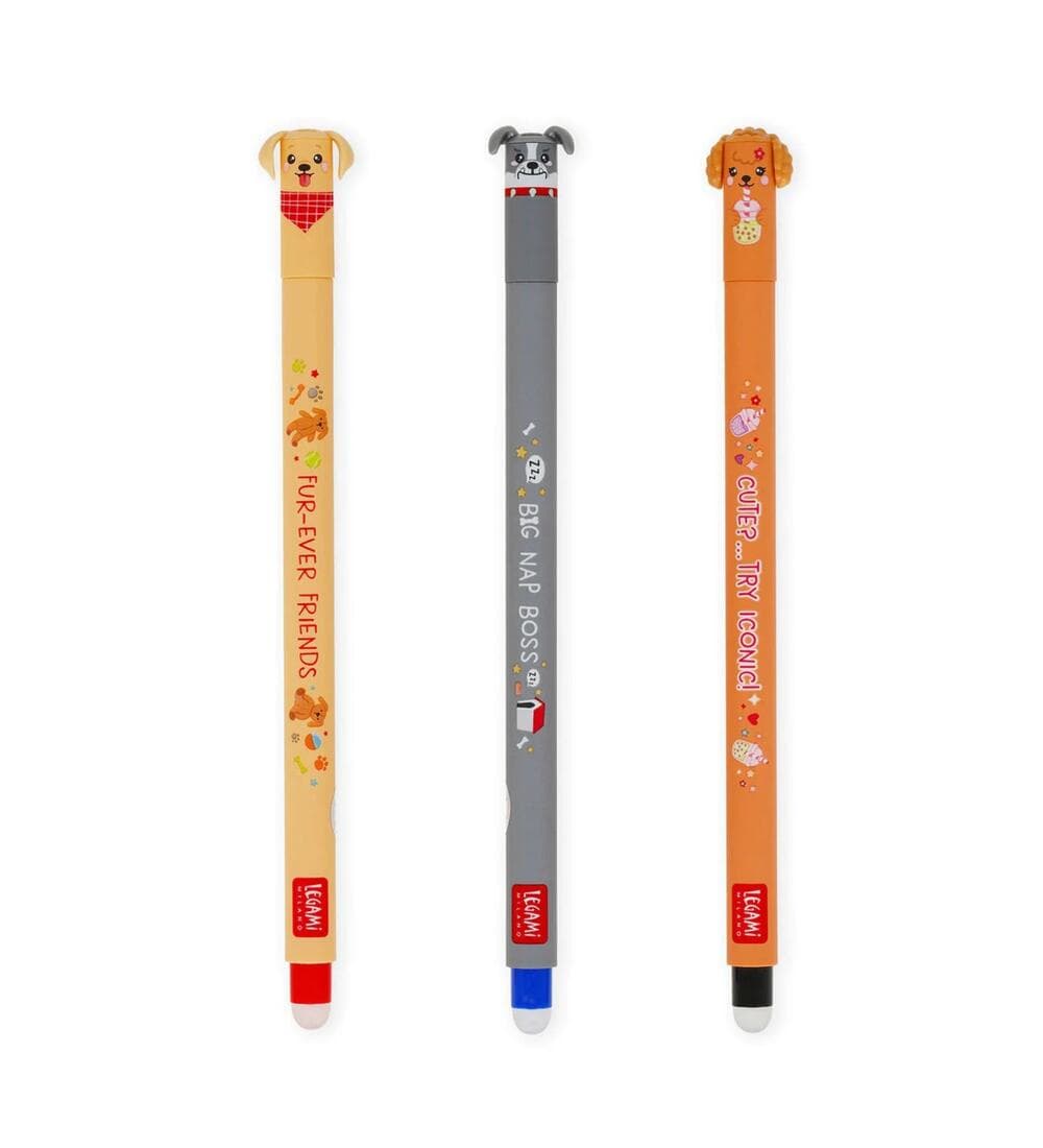 Legami Erasable Pens 3er Set Hunde - Golden + Bulldog + Poodle - Fur-ever Friends