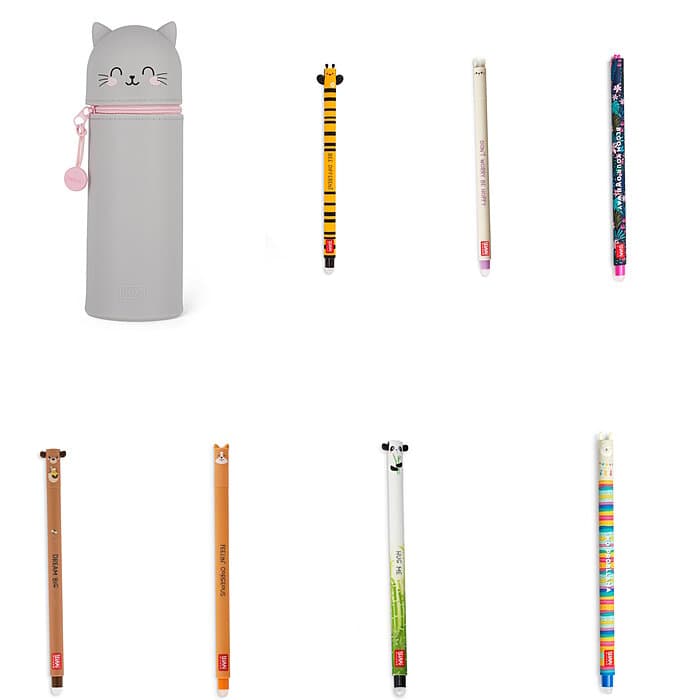 Legami 2-in-1 Federmäppchen Kitty Silikon + löschbare Stifte