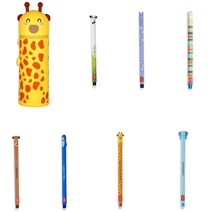 Legami 2-in-1 Federmäppchen Giraffe Silikon + löschbare Stifte
