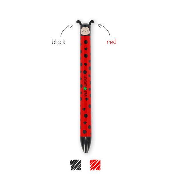 Legami Ladybug Set - Erasable Gel Pen + Mäppchen + Lovely Friends + Kugelschreiber - Marienkäfer