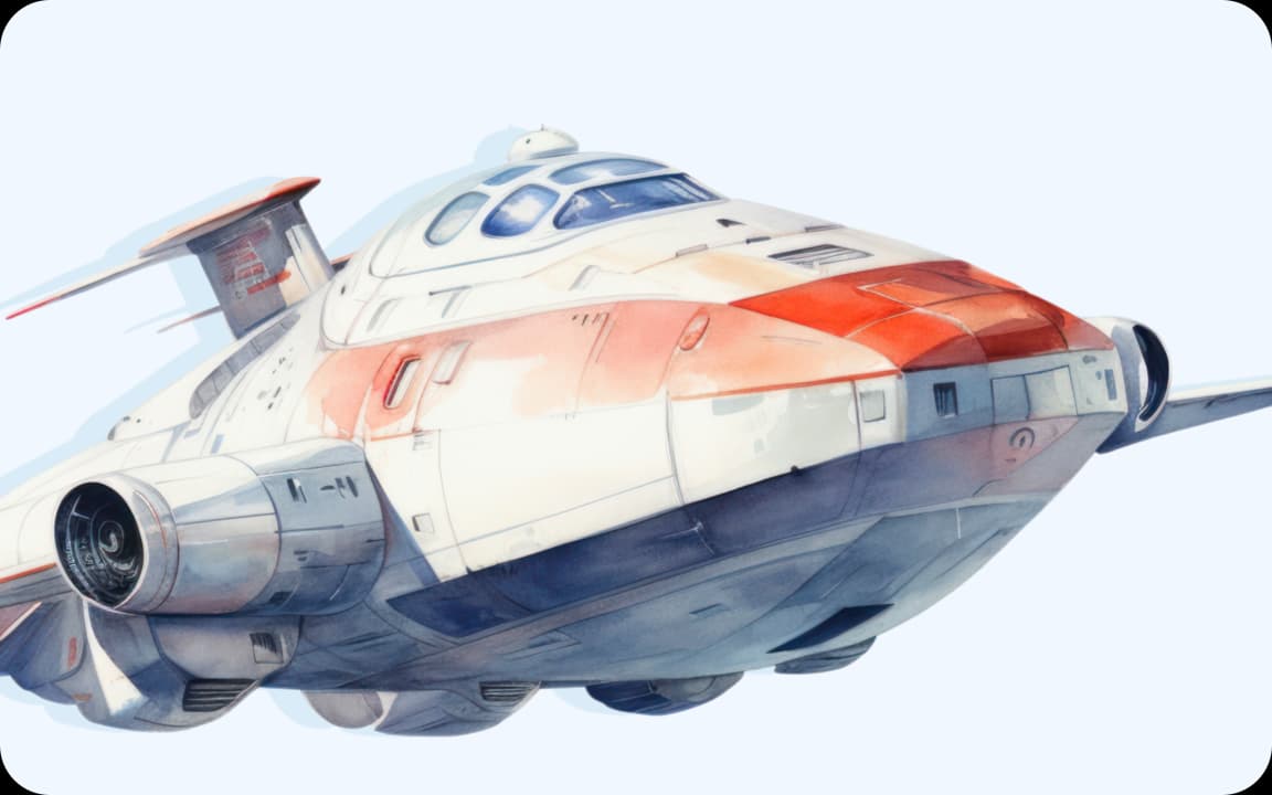 Futuristisches weiß-rotes Raumschiff als Aquarellillustration