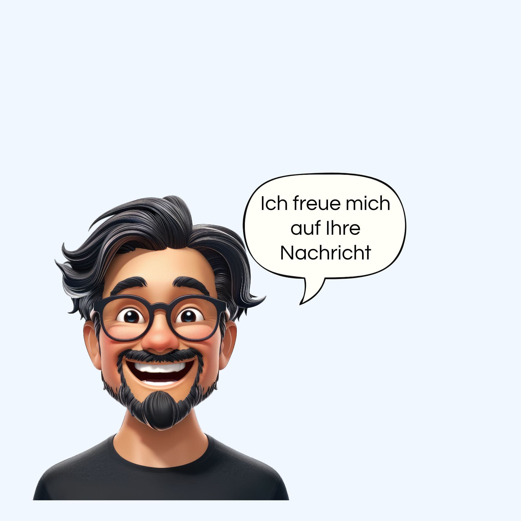 Sorgers Avatar mit einer Sprechblase mit dem Text "Ich freue mich auf Deine Nachricht"