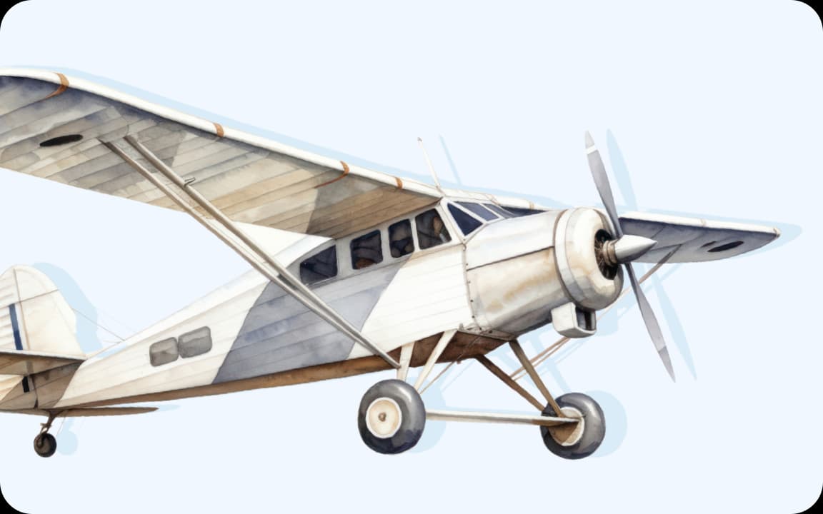 Historisch wirkendes Propellerflugzeug als Aquarellillustration