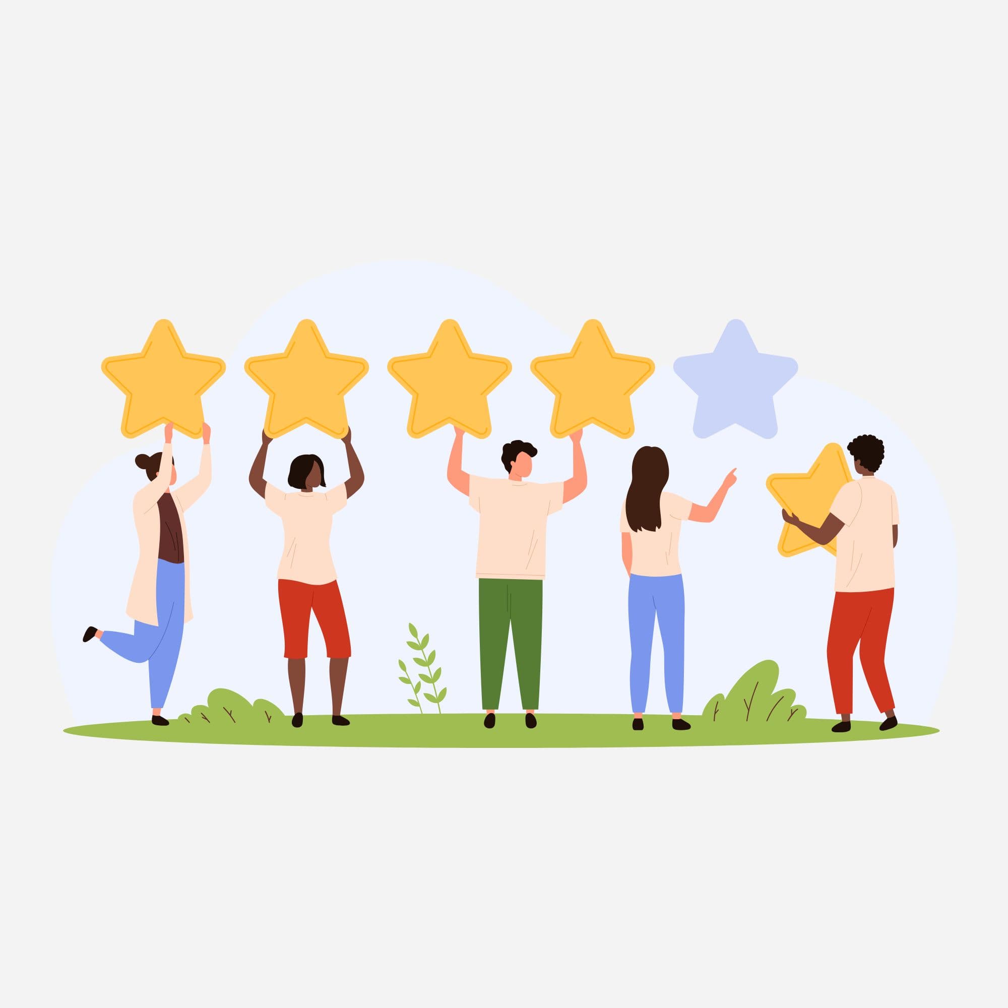 Illustration von fünf Personen, die Sterne hochhalten