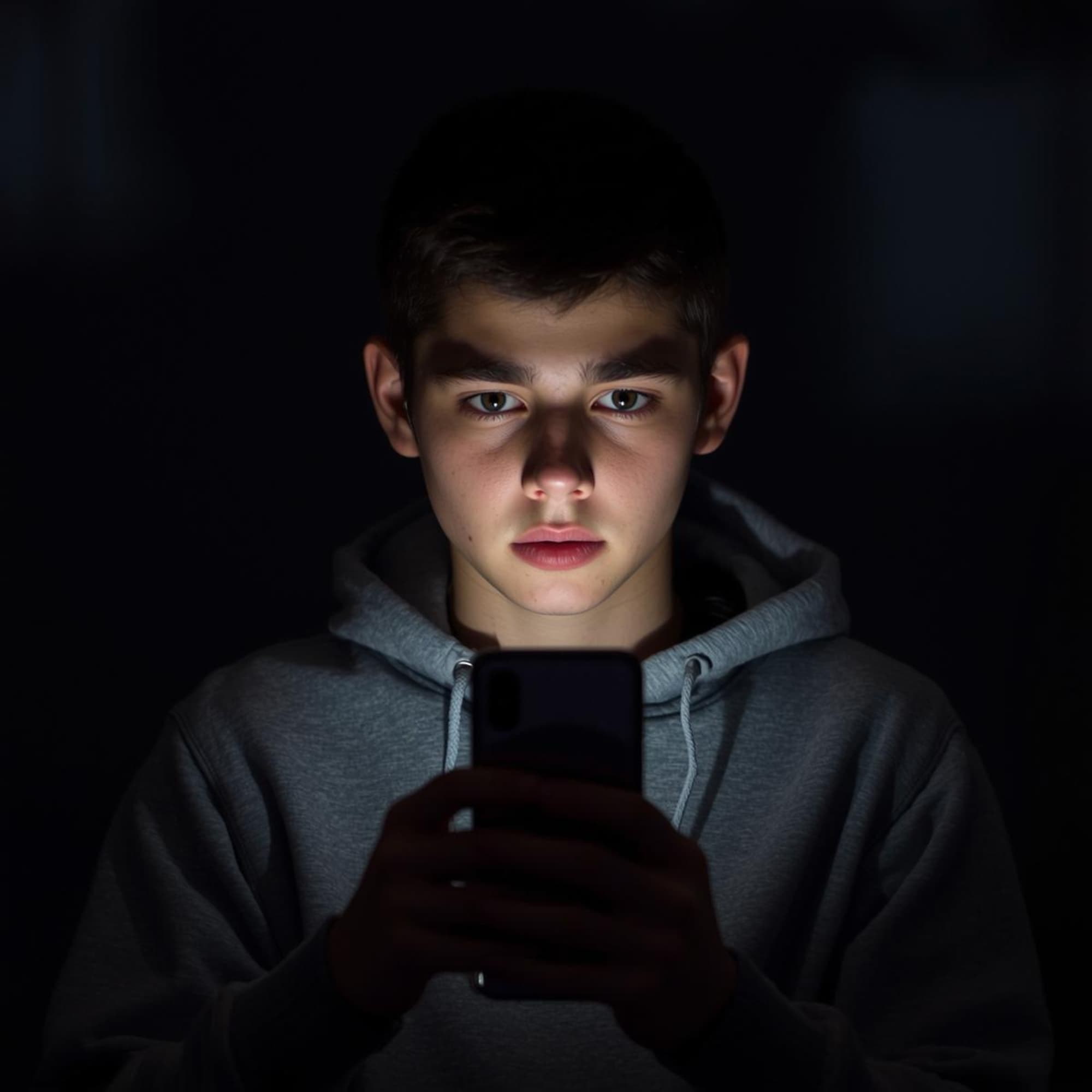 Ein Kind schaut in sein Mobiltelefon