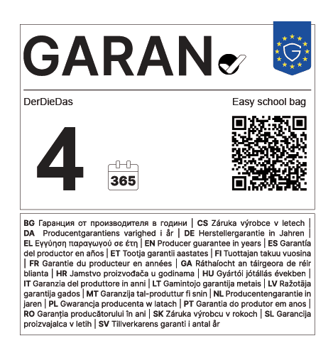 Vollständiges EU-Garantielabel DerDieDas